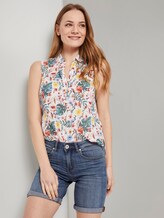 Ärmellose Henley-Bluse mit Seitenschlitzen - Frauen - white watercolor flower design Ärmellose Henley-Bluse mit Seitenschlitzen - Frauen - white watercolor flower design - 5 - TOM TAILOR