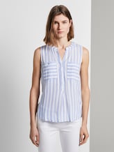 Sleeveless Henley blouse with stripes - Women - bleu offwhite vertical stripe Sleeveless Henley blouse with stripes - Women - bleu offwhite vertical stripe - 1 - TOM TAILOR