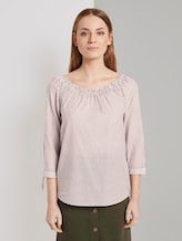 Off-the-shoulder Carmen blouse with knotted details - Women - brown white vertical stripe Off-the-shoulder Carmen blouse with knotted details - Women - brown white vertical stripe - 1 - TOM TAILOR