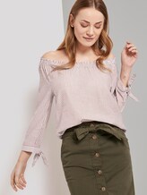 Off-the-shoulder Carmen blouse with knotted details - Women - brown white vertical stripe Off-the-shoulder Carmen blouse with knotted details - Women - brown white vertical stripe - 5 - TOM TAILOR