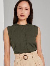 Ärmellose Hemdbluse aus Leinengemisch - Frauen - Woodland Green Ärmellose Hemdbluse aus Leinengemisch - Frauen - Woodland Green - 5 - TOM TAILOR