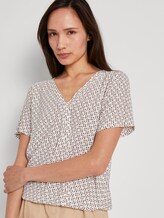 Patterned short-sleeved blouse in a wrap look - Women - white geometric design Patterned short-sleeved blouse in a wrap look - Women - white geometric design - 5 - TOM TAILOR