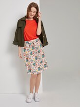 Skirt with a tropical print and tie belt - Women - white watercolor flower design Skirt with a tropical print and tie belt - Women - white watercolor flower design - 3 - TOM TAILOR