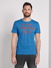 Gestreiftes Jersey T-Shirt mit Print - Männer - blue fine stripe Gestreiftes Jersey T-Shirt mit Print - Männer - blue fine stripe - 1 - TOM TAILOR