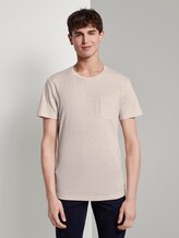 Basic T-Shirt mit Streifenstruktur - Männer - fog beige thin yarn dye stripe Basic T-Shirt mit Streifenstruktur - Männer - fog beige thin yarn dye stripe - 1 - TOM TAILOR Denim