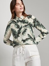 blouse with palm print made of Lyocell - Women - ecru tropical leaves design blouse with palm print made of Lyocell - Women - ecru tropical leaves design - 5 - Mine to five
