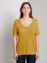 Leinen T-Shirt mit V-Ausschnitt - Frauen - Golden Corn Leinen T-Shirt mit V-Ausschnitt - Frauen - Golden Corn - 1 - Mine to five
