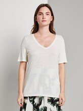 Leinen T-Shirt mit V-Ausschnitt - Frauen - soft ecru Leinen T-Shirt mit V-Ausschnitt - Frauen - soft ecru - 1 - Mine to five
