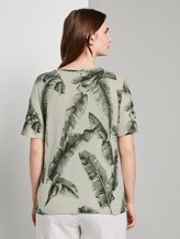 Leinen T-Shirt mit V-Ausschnitt - Frauen - ecru tropical leaves design Leinen T-Shirt mit V-Ausschnitt - Frauen - ecru tropical leaves design - 2 - Mine to five