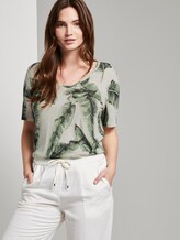 Leinen T-Shirt mit V-Ausschnitt - Frauen - ecru tropical leaves design Leinen T-Shirt mit V-Ausschnitt - Frauen - ecru tropical leaves design - 5 - Mine to five