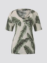 Leinen T-Shirt mit V-Ausschnitt - Frauen - ecru tropical leaves design Leinen T-Shirt mit V-Ausschnitt - Frauen - ecru tropical leaves design - 7 - Mine to five