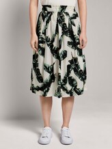 Ausgestellter Midi-Rock mit elastischem Bund - Frauen - ecru tropical leaves design Ausgestellter Midi-Rock mit elastischem Bund - Frauen - ecru tropical leaves design - 1 - Mine to five