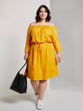 Curvy - Schulterfreies Midi-Kleid mit verstellbarem Bund - Frauen - deep golden yellow Curvy - Schulterfreies Midi-Kleid mit verstellbarem Bund - Frauen - deep golden yellow - 3 - My True Me