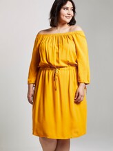 Curvy - Schulterfreies Midi-Kleid mit verstellbarem Bund - Frauen - deep golden yellow Curvy - Schulterfreies Midi-Kleid mit verstellbarem Bund - Frauen - deep golden yellow - 5 - My True Me