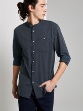 Gestreiftes Hemd mit Stehkragen - Männer - navy white seersucker stripe Gestreiftes Hemd mit Stehkragen - Männer - navy white seersucker stripe - 5 - TOM TAILOR Denim
