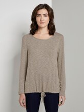 Long-sleeved T-shirt - Women - camel and white structure Long-sleeved T-shirt - Women - camel and white structure - 1 - TOM TAILOR