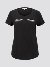 TOM TAILOR DENIM Damen T-Shirt mit Print, schwarz, unifarben, Gr.XS