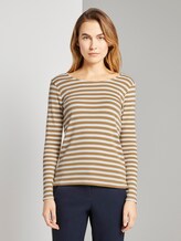 Striped long-sleeved shirt - Women - offwhite camel stripe Striped long-sleeved shirt - Women - offwhite camel stripe - 1 - TOM TAILOR