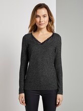 Langarmshirt mit Spitzendetail - Frauen - Anthracite Melange Langarmshirt mit Spitzendetail - Frauen - Anthracite Melange - 1 - TOM TAILOR