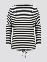 TOM TAILOR Damen Gestreiftes Sweatshirt mit U-Boot Ausschnitt, grau, Gr.M
