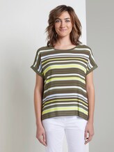 Gestreiftes T-Shirt im Material-Mix - Frauen - Woodland Green Gestreiftes T-Shirt im Material-Mix - Frauen - Woodland Green - 1 - TOM TAILOR