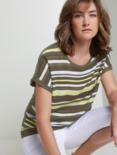 Gestreiftes T-Shirt im Material-Mix - Frauen - Woodland Green Gestreiftes T-Shirt im Material-Mix - Frauen - Woodland Green - 5 - TOM TAILOR
