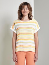 Gestreiftes T-Shirt im Material-Mix - Frauen - yellow multicolor stripe Gestreiftes T-Shirt im Material-Mix - Frauen - yellow multicolor stripe - 1 - TOM TAILOR