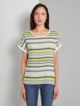 Striped T-shirt in a material mix - Women - green multicolor stripe Striped T-shirt in a material mix - Women - green multicolor stripe - 1 - TOM TAILOR
