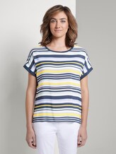 Gestreiftes T-Shirt im Material-Mix - Frauen - navy multicolor stripe Gestreiftes T-Shirt im Material-Mix - Frauen - navy multicolor stripe - 1 - TOM TAILOR