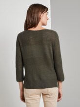Pullover mit Streifenstruktur aus Leinengemisch - Frauen - Woodland Green Pullover mit Streifenstruktur aus Leinengemisch - Frauen - Woodland Green - 2 - TOM TAILOR