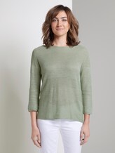 Pullover mit Streifenstruktur aus Leinengemisch - Frauen - Fresh Mint Green Pullover mit Streifenstruktur aus Leinengemisch - Frauen - Fresh Mint Green - 1 - TOM TAILOR