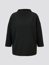 TOM TAILOR Damen Sweatshirt mit Strukturstoff, schwarz, unifarben, Gr.XS