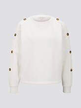 TOM TAILOR DENIM Damen Sweatshirt mit Knöpfen, weiß, unifarben mit Print, Gr.S