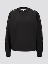 TOM TAILOR DENIM Damen Sweatshirt mit Knöpfen, schwarz, unifarben mit Print, Gr.M