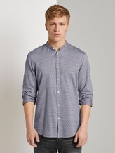 Patterned shirt with a stand-up collar and 3/4 sleeves - Men - navy filled triangle print Patterned shirt with a stand-up collar and 3/4 sleeves - Men - navy filled triangle print - 1 - TOM TAILOR Denim