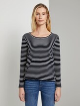 Gestreiftes Langarmshirt - Frauen - navy offwhite structure stripe Gestreiftes Langarmshirt - Frauen - navy offwhite structure stripe - 1 - TOM TAILOR