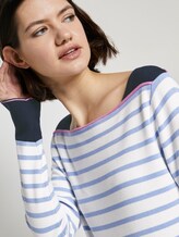 Gestreifter Pullover mit U-Boot-Ausschnitt - Frauen - mid blue white stripe Gestreifter Pullover mit U-Boot-Ausschnitt - Frauen - mid blue white stripe - 9 - TOM TAILOR Denim