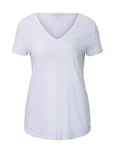 TOM TAILOR DENIM Damen T-Shirt mit kleinem Print, weiß, Gr.S