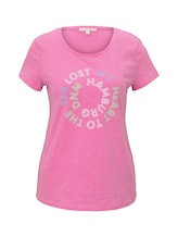 TOM TAILOR DENIM Damen T-Shirt mit Schrift-Print, rosa, Gr.S