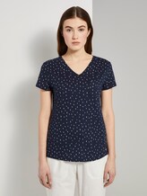 Polka dot T-shirt with a V-neckline - Women - dark blue minimal Polka dot T-shirt with a V-neckline - Women - dark blue minimal - 1 - TOM TAILOR Denim