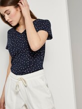 Polka dot T-shirt with a V-neckline - Women - dark blue minimal Polka dot T-shirt with a V-neckline - Women - dark blue minimal - 5 - TOM TAILOR Denim