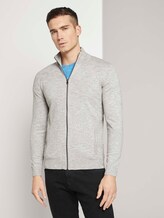 Melierte Strickjacke mit Stehkragen mit recyceltem Polyester - Männer - light grey white mouline Melierte Strickjacke mit Stehkragen mit recyceltem Polyester - Männer - light grey white mouline - 1 - TOM TAILOR