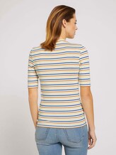 Gestreiftes T-Shirt mit kurzem Stehkragen - Frauen - creme blue yellow stripe Gestreiftes T-Shirt mit kurzem Stehkragen - Frauen - creme blue yellow stripe - 2 - TOM TAILOR Denim