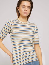 Gestreiftes T-Shirt mit kurzem Stehkragen - Frauen - creme blue yellow stripe Gestreiftes T-Shirt mit kurzem Stehkragen - Frauen - creme blue yellow stripe - 5 - TOM TAILOR Denim