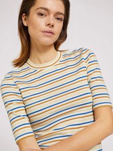 Gestreiftes T-Shirt mit kurzem Stehkragen - Frauen - creme blue yellow stripe Gestreiftes T-Shirt mit kurzem Stehkragen - Frauen - creme blue yellow stripe - 9 - TOM TAILOR Denim