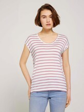 Gestreiftes T-Shirt im Loose-Fit - Frauen - rose white stripe Gestreiftes T-Shirt im Loose-Fit - Frauen - rose white stripe - 1 - TOM TAILOR Denim