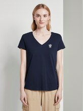 Basic T-shirt met print op de borst - Vrouwen - Real Navy Blue Basic T-shirt met print op de borst - Vrouwen - Real Navy Blue - 1 - TOM TAILOR Denim