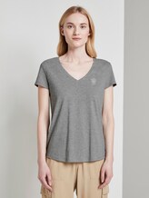 Basic T-Shirt mit Brustprint - Frauen - Light Silver Grey Mélange Basic T-Shirt mit Brustprint - Frauen - Light Silver Grey Mélange - 1 - TOM TAILOR Denim