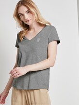 Basic T-Shirt mit Brustprint - Frauen - Light Silver Grey Mélange Basic T-Shirt mit Brustprint - Frauen - Light Silver Grey Mélange - 5 - TOM TAILOR Denim