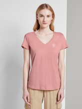 Basic T-Shirt mit Brustprint - Frauen - Dusky Flower Pink Basic T-Shirt mit Brustprint - Frauen - Dusky Flower Pink - 1 - TOM TAILOR Denim